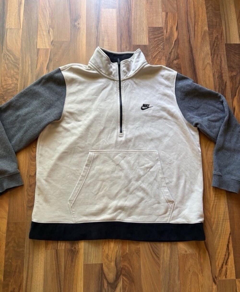 Nike Men’s Cream and Gray Quarter-Zip Pullover with Black Trim Size XXL
